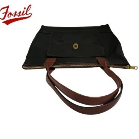Fossil Leather Black Brown Handbag Purse Shoulder Satchel Tote Classic Women - Picture 13 of 16